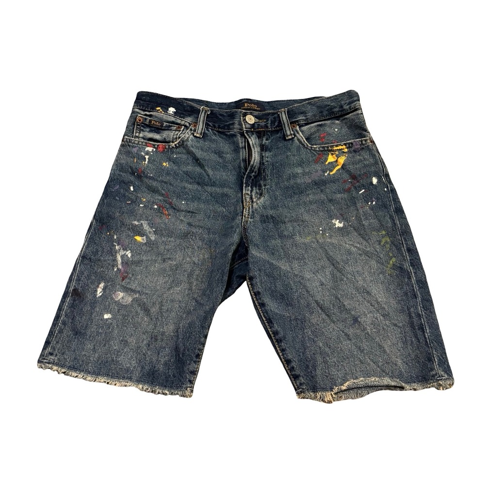 Polo Ralph Lauren Sullivan Slim Paint Splatter Denim Shorts Mens 30 Blue Cut Off
